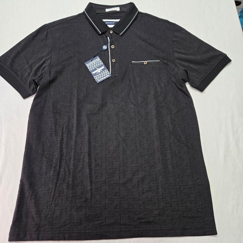 BARABAS Black Short Sleeve Polo Shirt Patterned Menswear Size Medium Nwt